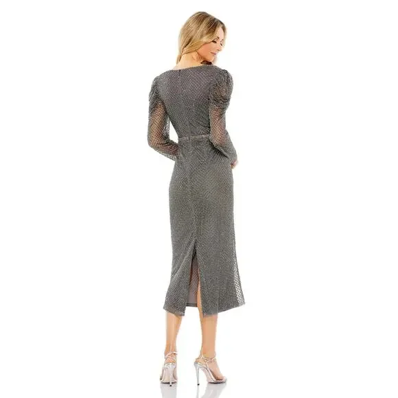 NWT SZ 16 Mac Duggal Beaded Puff Sleeve Sheath Dress 93674
